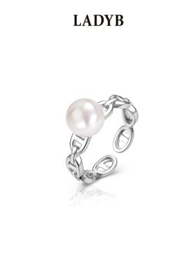 LADYB纯银珍珠戒指猪鼻子指环