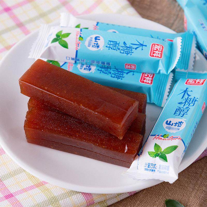 木糖醇山楂条糕老式果丹皮[不加白砂糖]山楂片卷开胃休闲零食500g