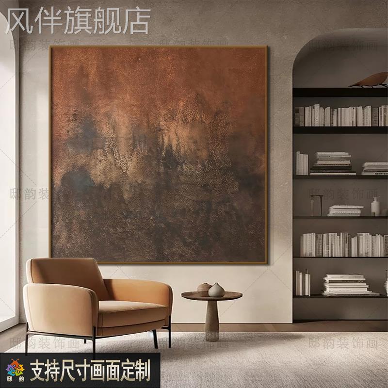 宅寂侘寂风正方形挂画民宿酒店油画布无框画样板间餐厅现代装饰画图片