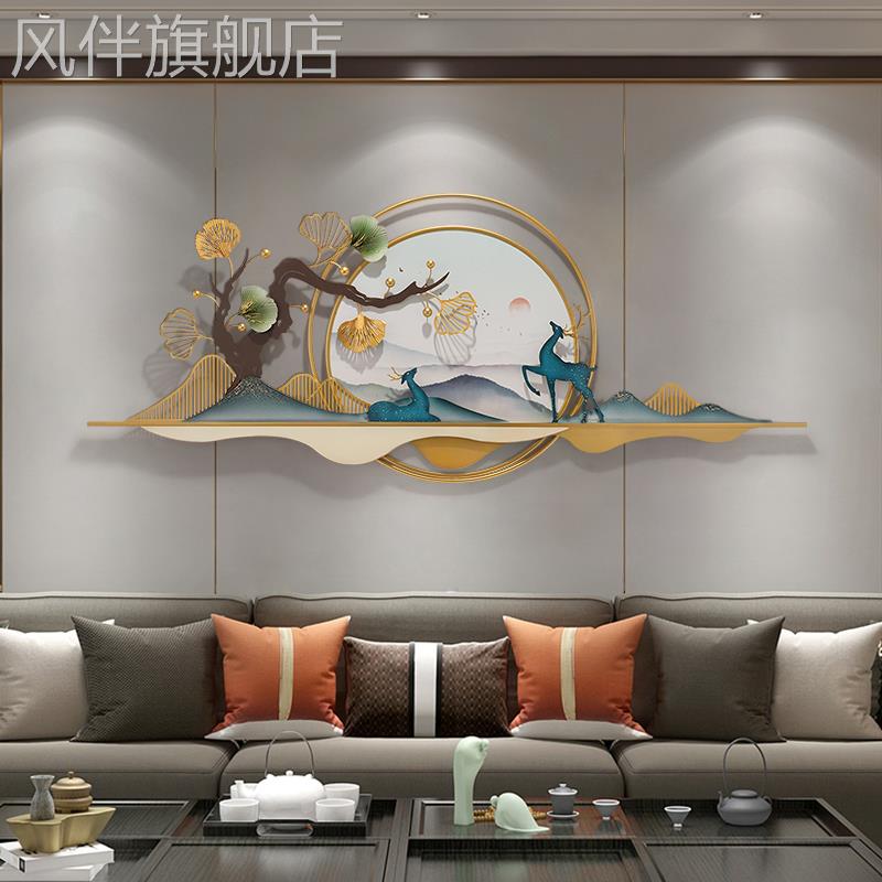 新中式客厅沙发背景墙装饰画创意轻奢麋鹿墙壁画卧室床头墙面挂画图片