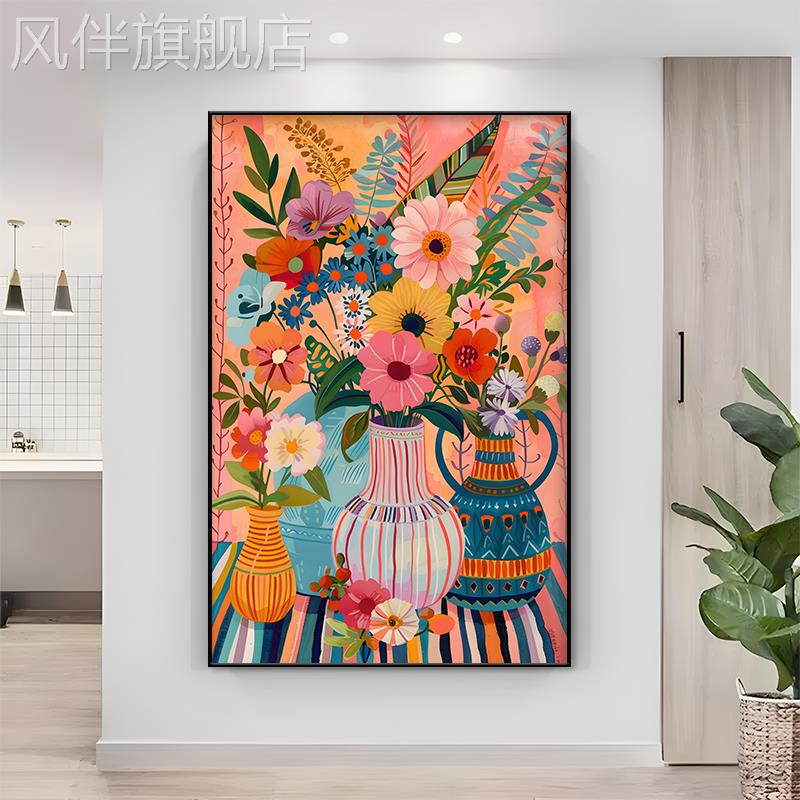 抽象玄关客厅装饰画美式复古花卉沙发背景墙落地墙画卧室艺术挂画图片