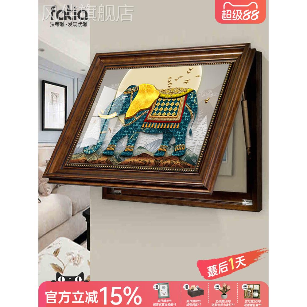 晶瓷美式电表箱装饰画免打孔家用配电箱遮挡箱电闸盒挂画欧式大象图片