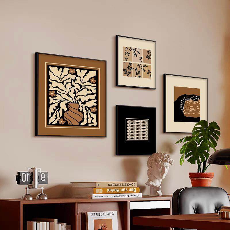 意式极简抽象客厅装饰画中古风沙发背景墙挂画法式高级感组合壁画