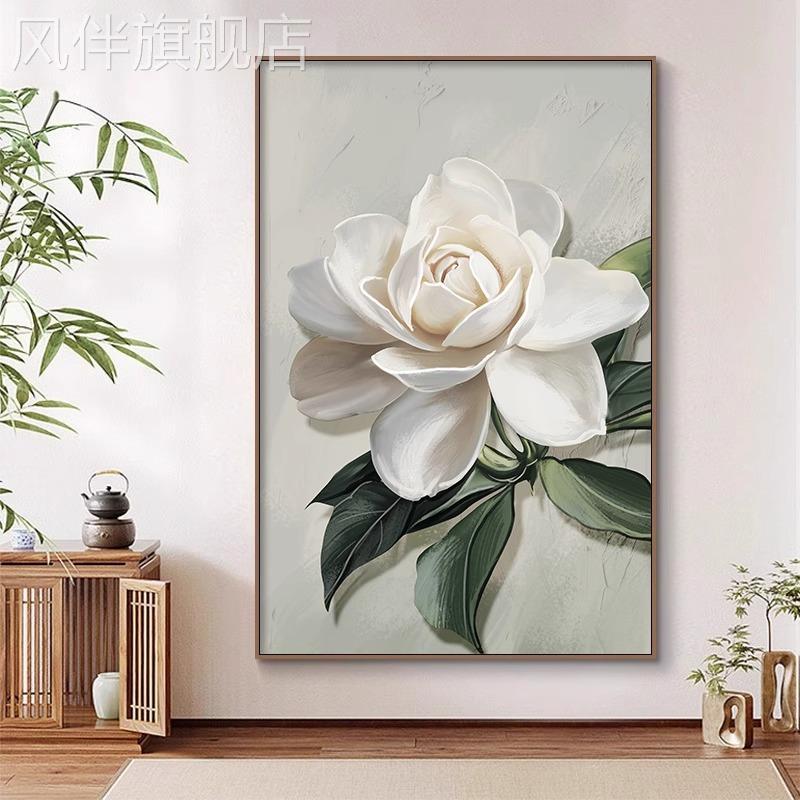 现代茉莉沙发背景墙装饰画大幅花卉客厅落地壁画走廊过道玄关挂画图片
