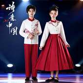 合唱演出服元 旦儿童初中小学生男女童红色国风演讲朗诵比赛演出服