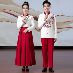 合唱演出服元旦儿童初中小学生男女童红色国风演讲朗诵比赛演出服