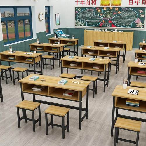 学校课桌椅中小学生双层课桌辅导班培训桌补习班带抽屉定制课桌椅