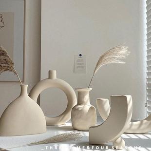 覆古质朴的陶瓷花瓶斯堪的纳维亚风格的客厅装饰装饰品干花石器插