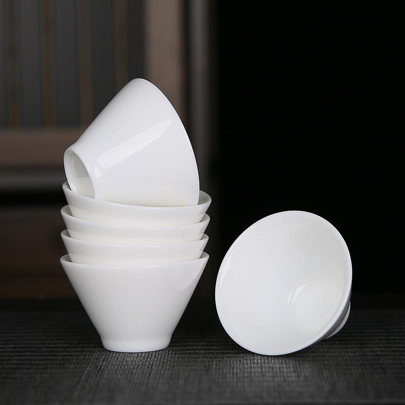 羊脂玉白瓷茶杯斗笠杯家用待客喝茶杯陶瓷品茗杯功夫小茶杯6只装