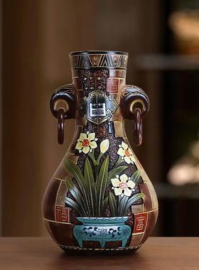 非遗彩陶国风特色客厅花瓶摆件中式家居装饰品博古架乔迁礼品