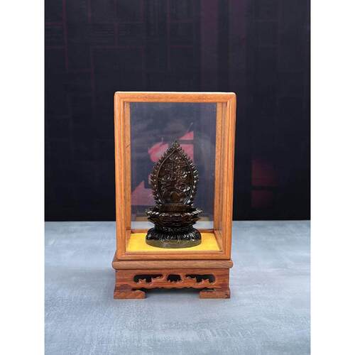 实木莲花底座唐卡供奉坐台佛像带屏风底托非洲黑檀木小佛龛展示架