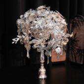 银色手捧花中式 新娘闺蜜送礼手工晨袍团扇送女友结婚礼物diy权杖