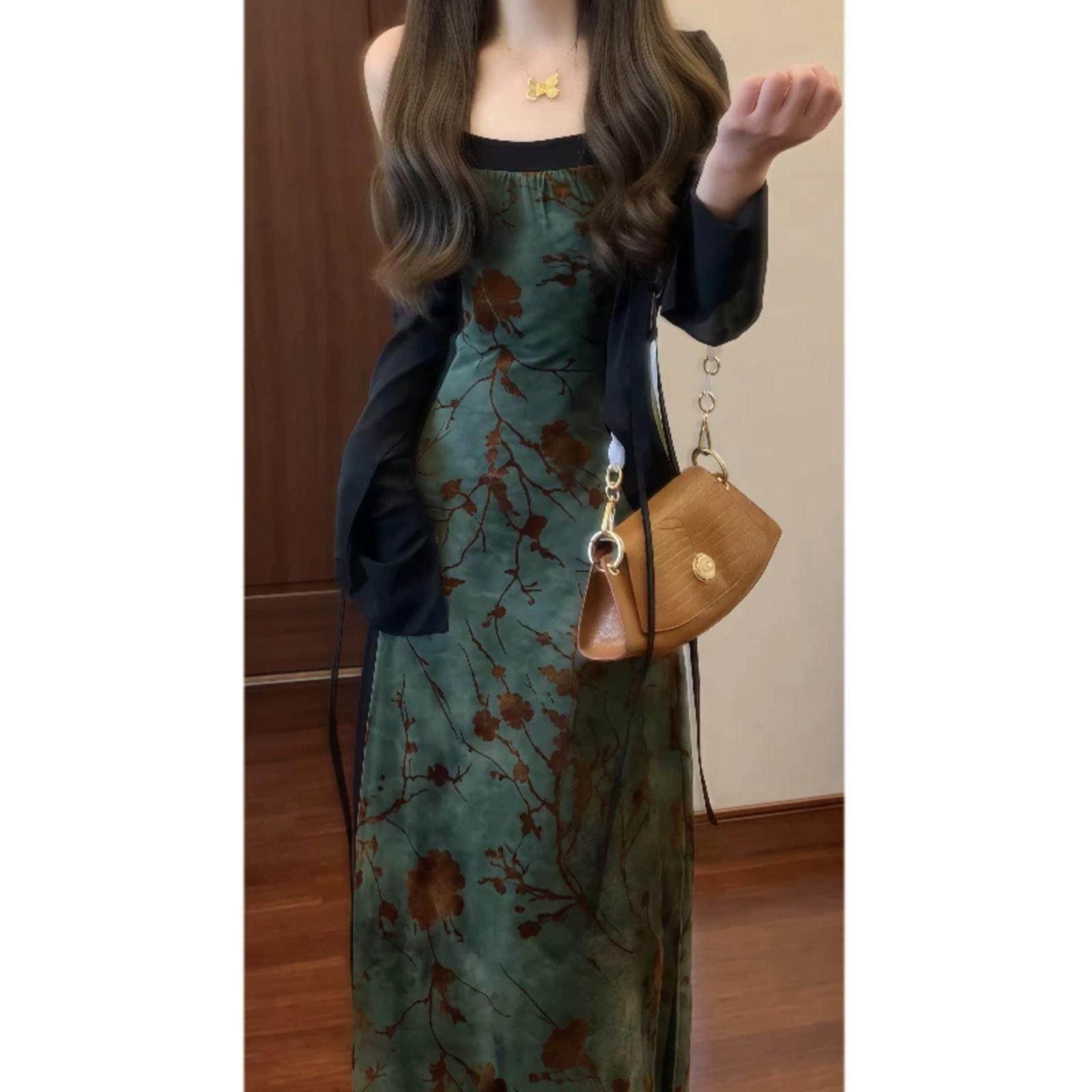 新中式国风扎染植绒吊带连衣裙气质长裙&防晒空调针织开衫两件套,女装/女士精品,时尚套装,淘宝优惠券,粉丝福利购,淘宝优惠卷