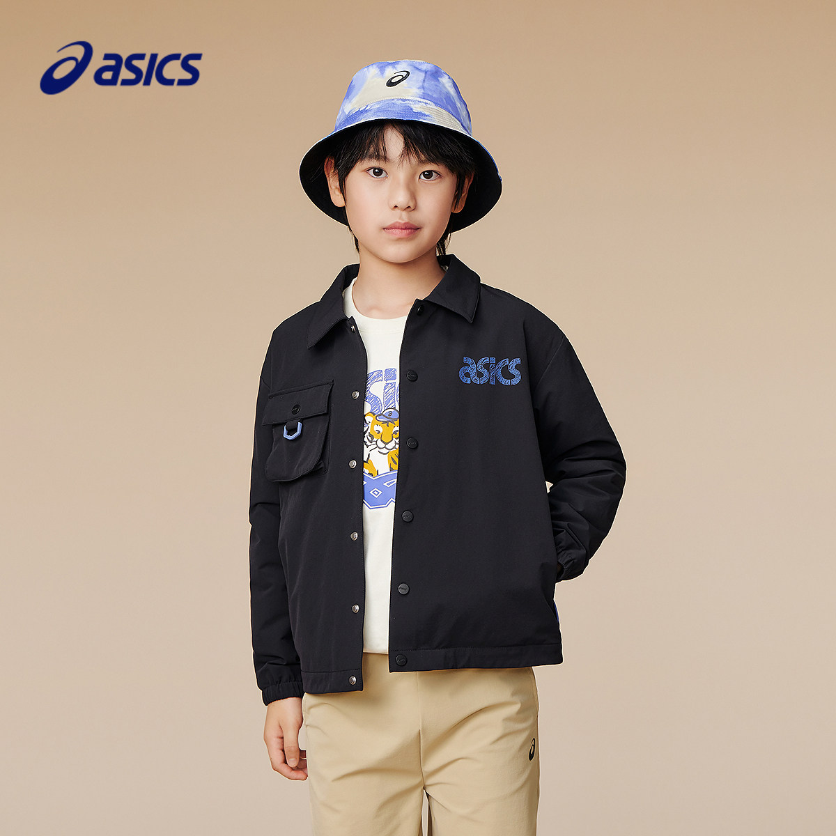 亚瑟士儿童外套春季男童三防翻领夹克中大童学院风休闲上衣便服