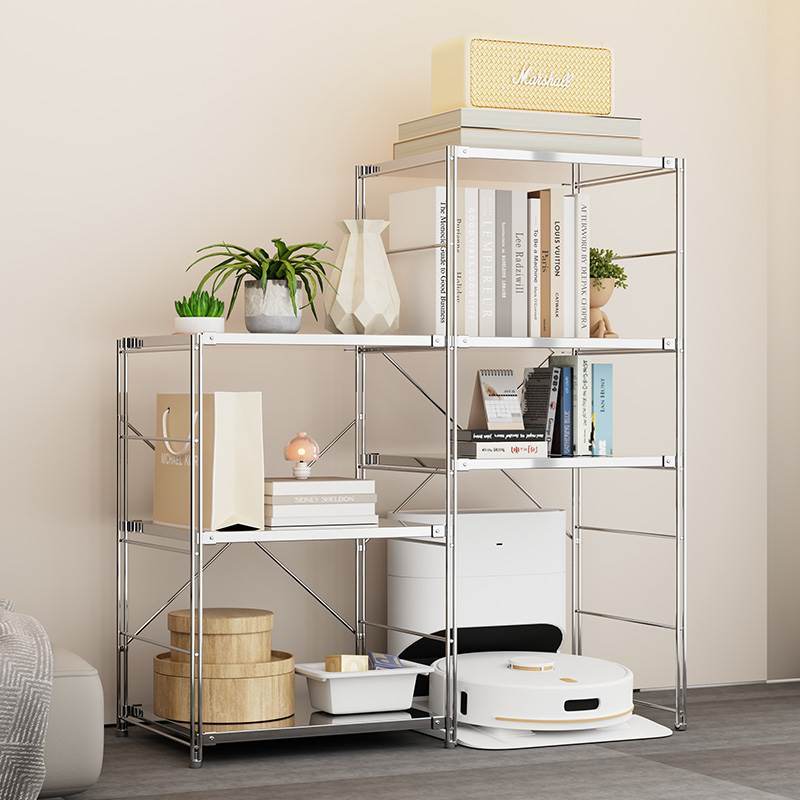 日式不锈钢扫地机器人置物架厨房落地烤箱微波炉书房阳台收纳架子