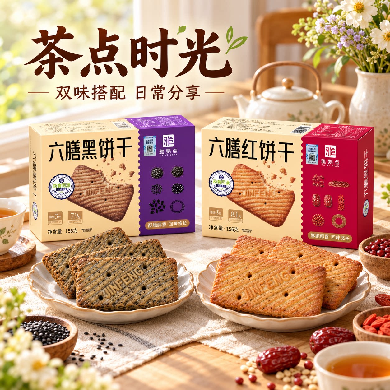 药食同源六膳红饼干独立小包装早餐代餐办公室下午茶点心零食饼干