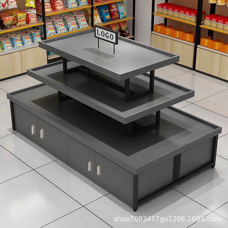 中岛展示柜超市货架零食堆头水果特产便利店流水台产品陈列置物架