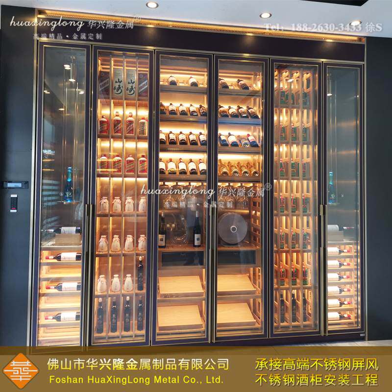 不锈钢酒柜定制 恒温不锈钢酒柜厂家 餐厅红酒架展示柜装饰柜加工