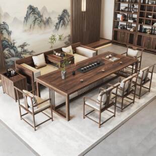 罗汉床茶桌椅组合胡桃木宋式美学实木沙发泡茶台办公茶室禅意茶桌