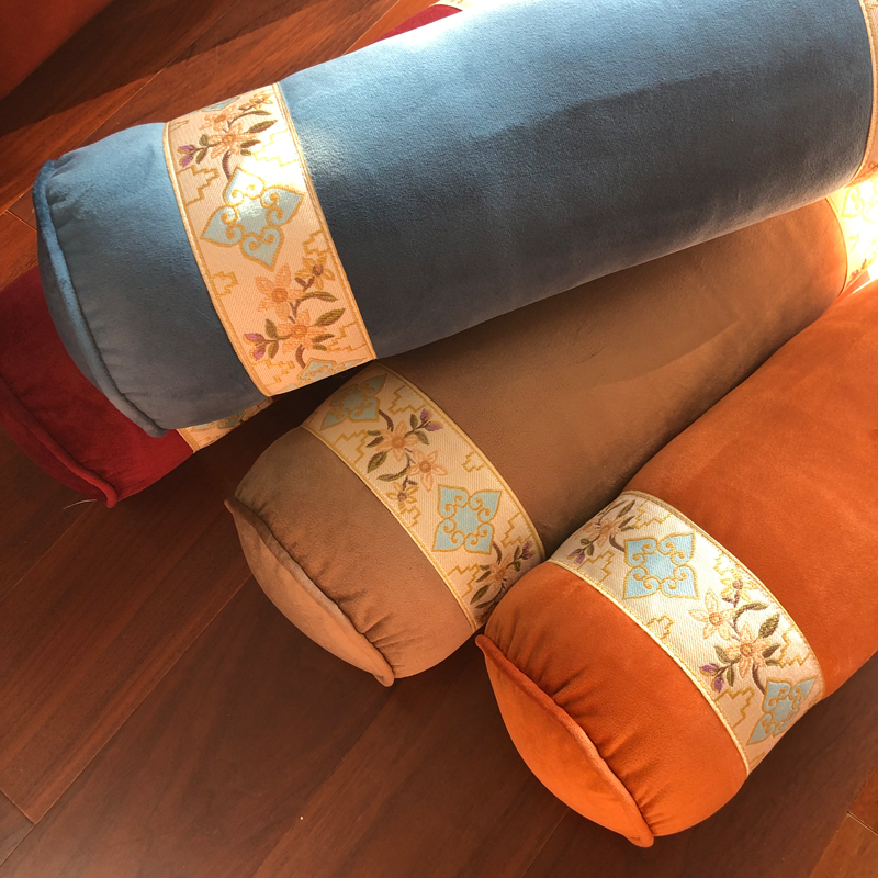 超柔新中式法兰绒糖果枕圆柱沙发抱枕手枕腰靠垫含芯可拆洗鑫岛