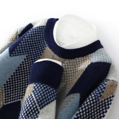 秋冬加厚100%纯羊毛衫男圆领