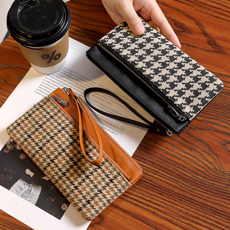2025新款千鸟格钱包女长款精致高档小众设计女士百搭卡包钱包小巧