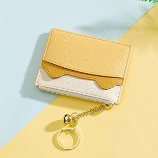 新款简约薄款钱包女士可爱小巧钥匙扣卡包撞色多卡位学生小零钱包