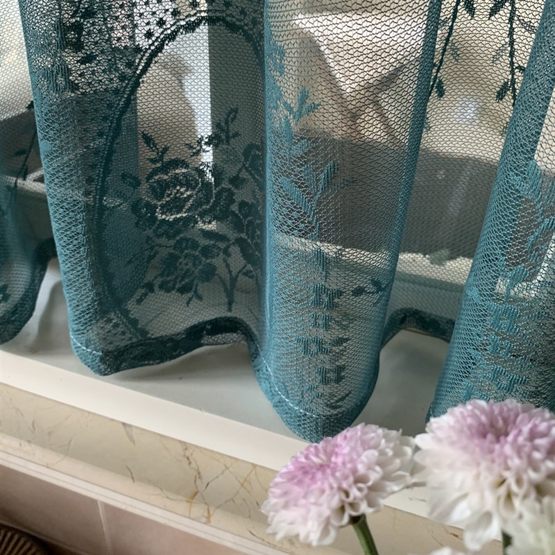 美式法式窗帘窗纱帘飘窗阳台厨房隔断门帘短帘欧式田园轻奢免打孔