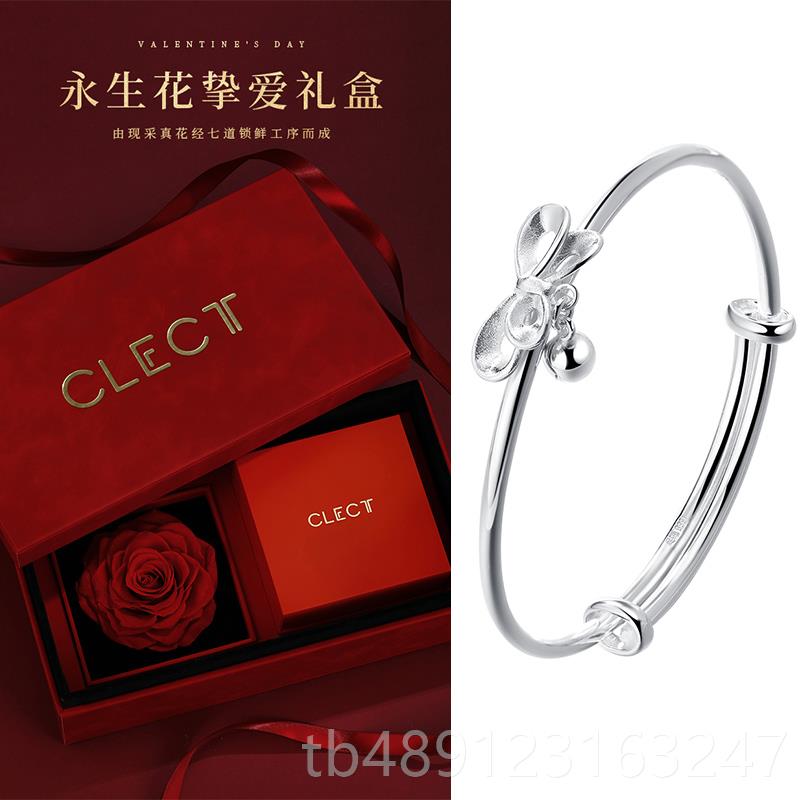 正品clect珂里蝴女蝶结银手镯纯银轻款999足银心镯子实年银饰生日