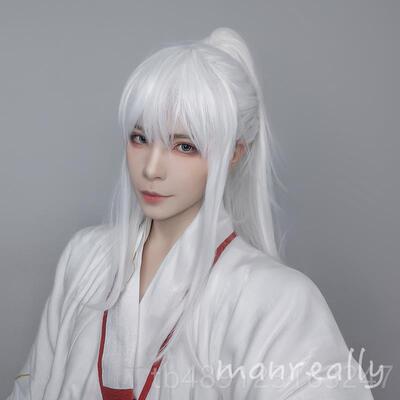 正品漫真假发古风男假毛cos万用汉饰服品白色虎口尾夹马长发逼真