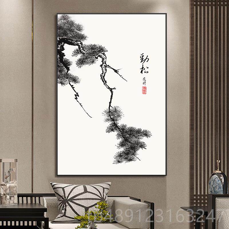 正品盈浩新式古风客厅装饰画立体雕肌中浮理竹画迎客松子国画水墨