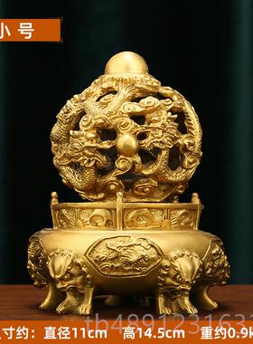 正品善办堂 九饰转乾坤鼎 吉黄铜青龙摆件公室桌面装品家居客厅玄