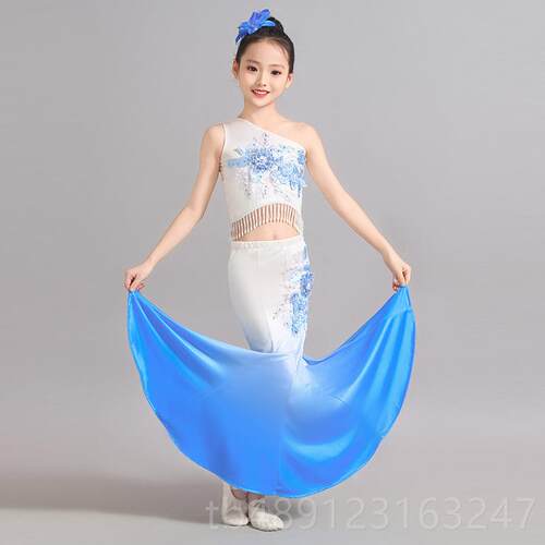 正品舞新款儿童表傣族蹈演出服女艺考儿360度弹力鱼尾裙少孔雀舞