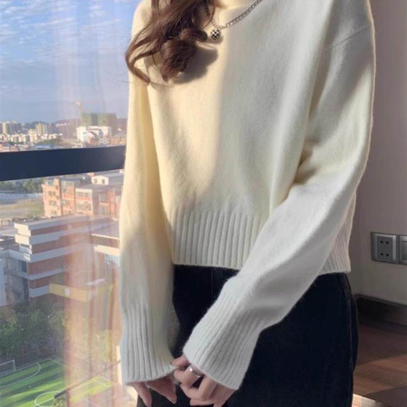 半高领白色毛衣女加厚秋冬大衣内毛衣