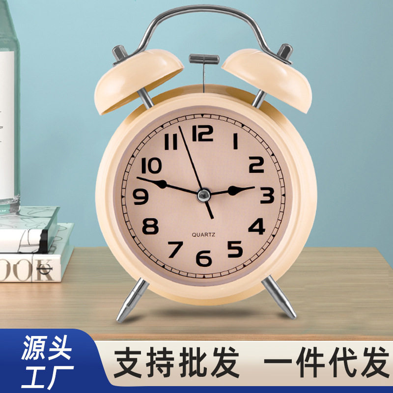 闹钟静音床头简约创意学生卡通闹铃时钟多功能金属儿童夜光复古