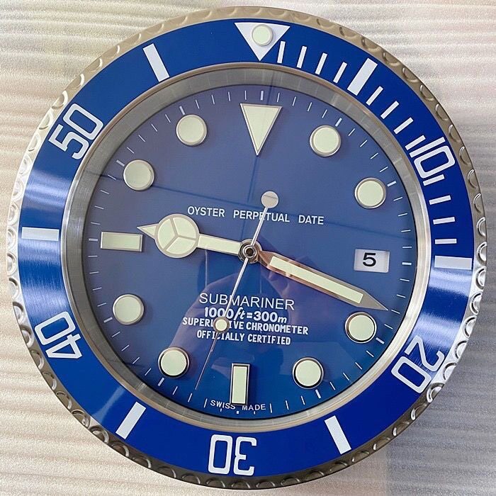 wall clock 14寸金属外壳水鬼GMT手表挂钟夜光日历客厅不锈钢挂钟