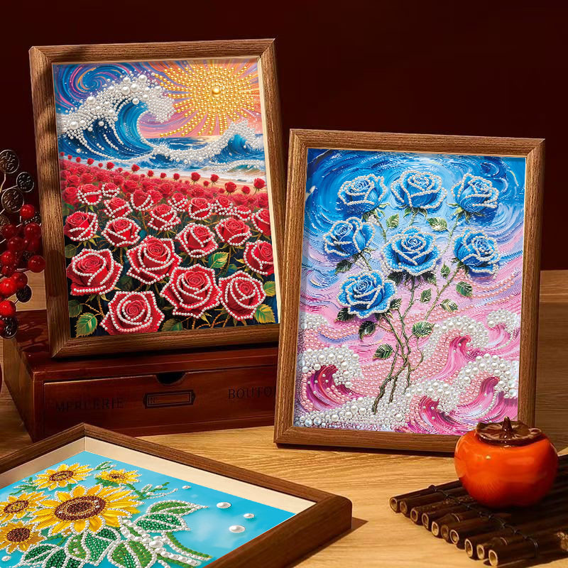 花卉DIY珍珠画手工创意摆台装饰画梦幻城堡钻石贴画小学生手工课