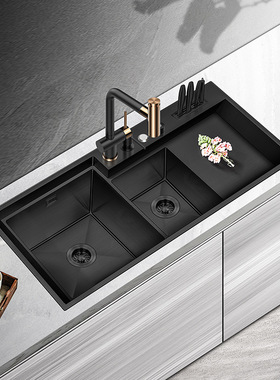 厨房30不锈钢手工水槽黑色纳米水槽多功能大型水槽厨房洗菜盆双槽