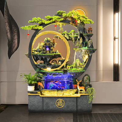 水幕墙流水喷泉摆件公司酒店隔断装饰庭院落地一件代发国潮植物