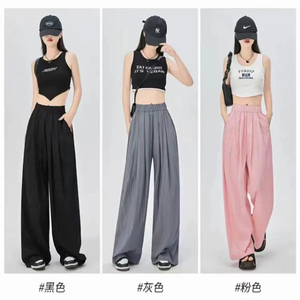 TLD 冰丝皱山本裤女夏季阔腿薄款高腰垂感慵懒大码显瘦拖地休闲裤