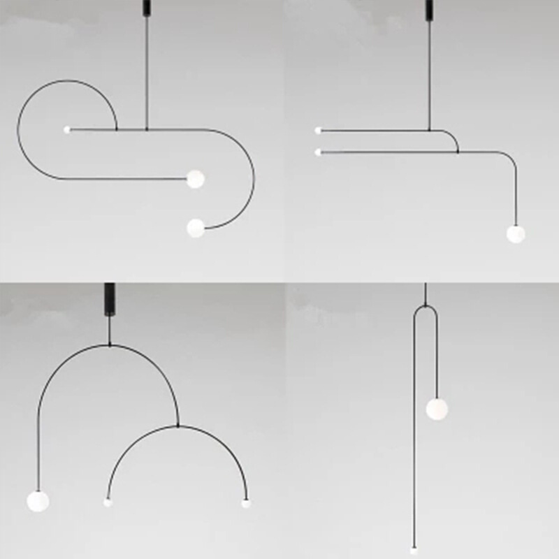 后现代极简线条吊灯北欧简约卧室床头吊灯咖啡厅吧台创意玻璃灯具