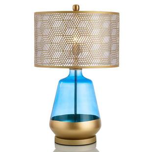 后现代淡蓝色玻璃台灯设计师美式 简约创意镂空罩卧室床头台灯