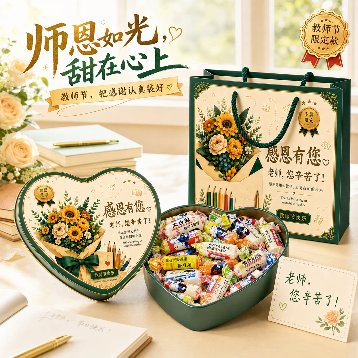 【教师节礼物】大白兔奶糖伴手礼盒心型生日糖果零食送老师儿童