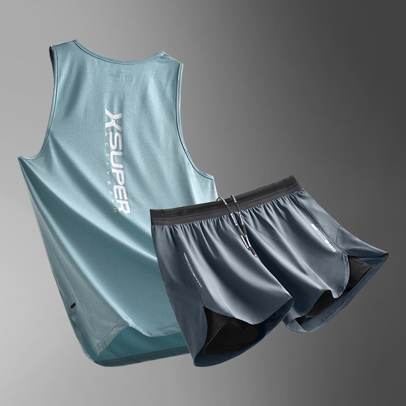 跑步套装男健身背k心运动训练马拉松夏季速干冰丝田径体育衣服热