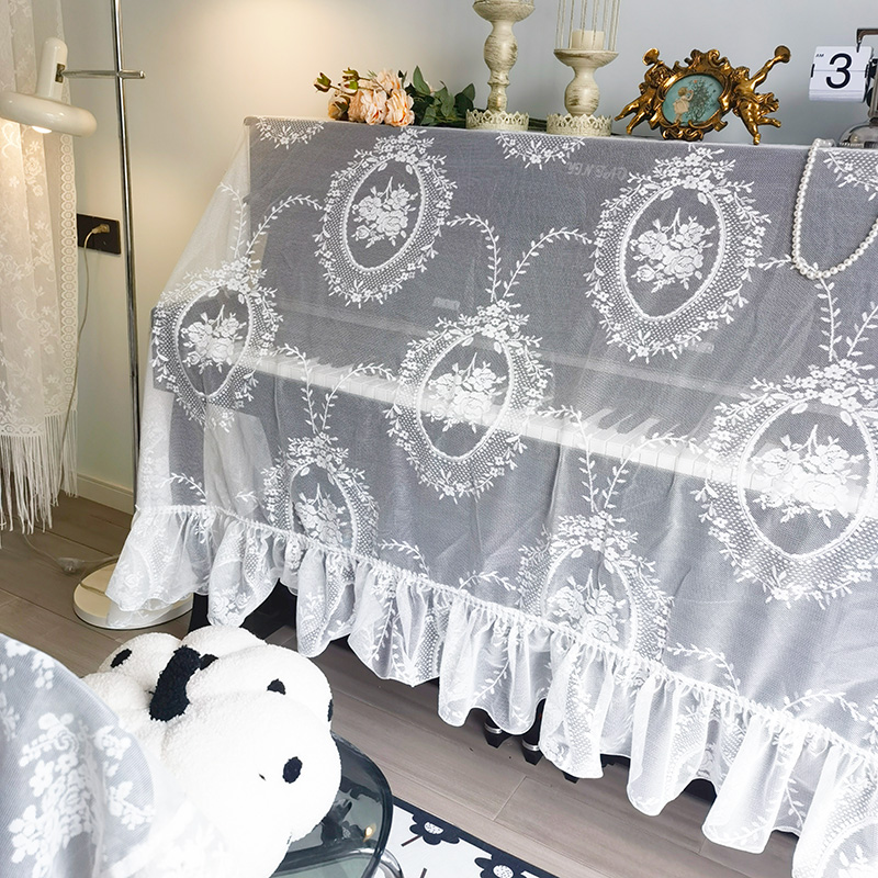 复古蕾丝刺绣钢琴罩半罩全罩白色浪漫防I尘罩绣花荷叶边电子琴热