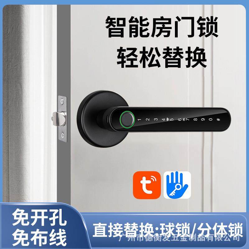 跨境外贸智能指纹把手锁涂鸦蓝牙室内执手TTLOCK木门电子通统门锁