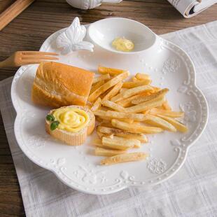 欧式浮雕蝴蝶陶瓷分隔餐盘子圆形西餐盘方形水果盘创意饺子蘸酱盘