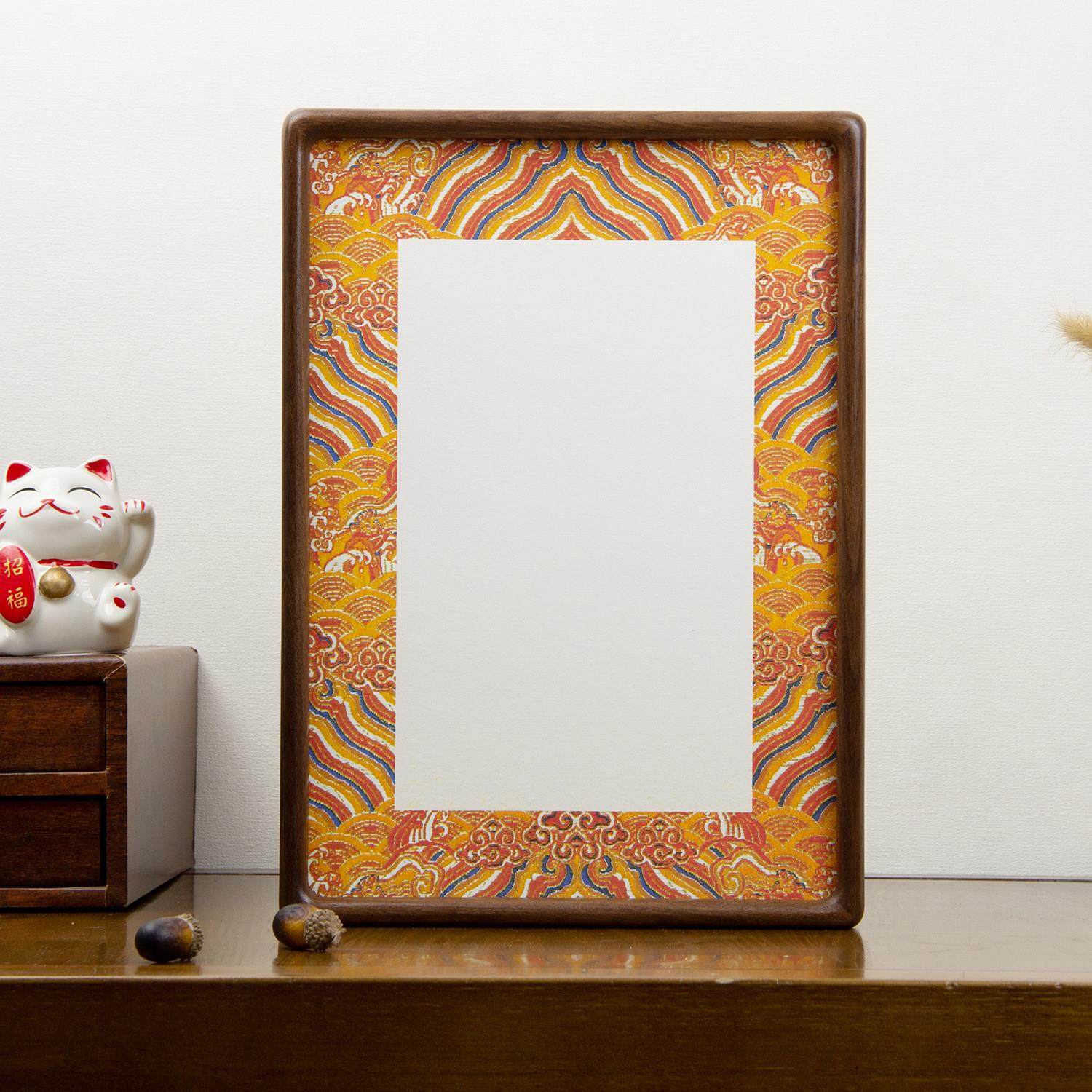 黑胡桃实木空白相框彷宋锦硬卡自己写A4摆台半熟书法文创卡纸国风