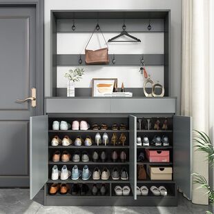 鞋柜鞋架门口进门上档次新款轻奢鞋柜家用结实耐用入户门挂衣组合