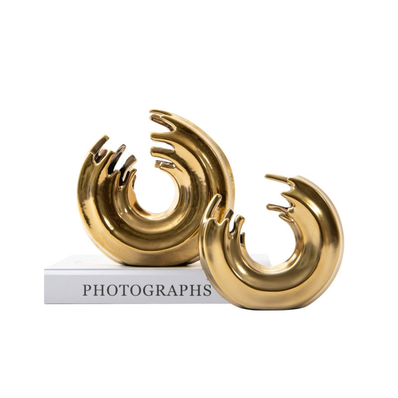 现代轻奢抽象电镀金色陶瓷花瓶客厅书房艺术品摆件样板房软装搭配,模玩/动漫/周边/娃圈三坑/桌游,文化/体育周边,淘宝优惠券,粉丝福利购,淘宝优惠卷